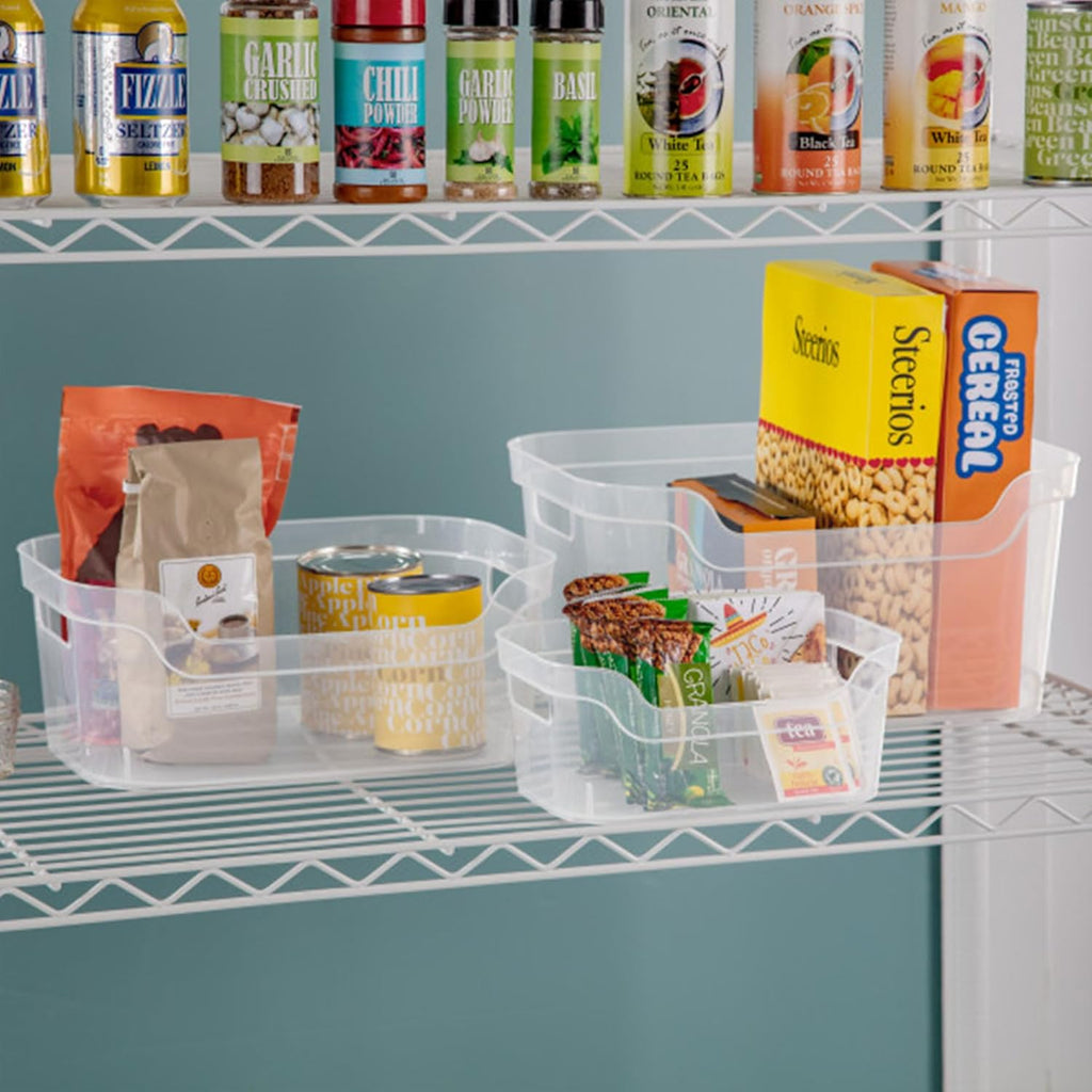 Sterilite Medium Open Scoop Front Storage Bins - Clear with Comfortable Carry Handles | 5.25x9.5x13 Inches (8 Pack)