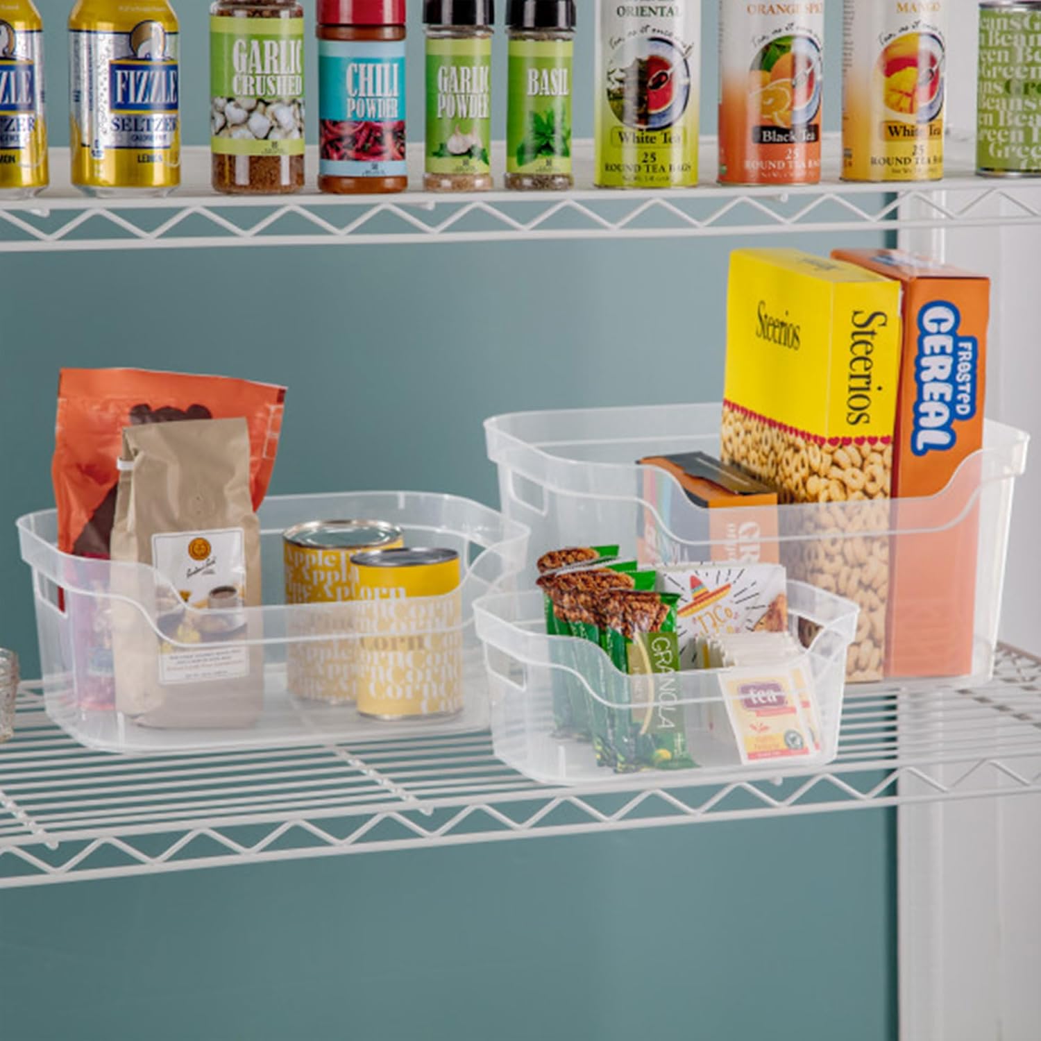 Sterilite Medium Open Scoop Front Storage Bins - Clear with Comfortable Carry Handles | 5.25x9.5x13 Inches (8 Pack)