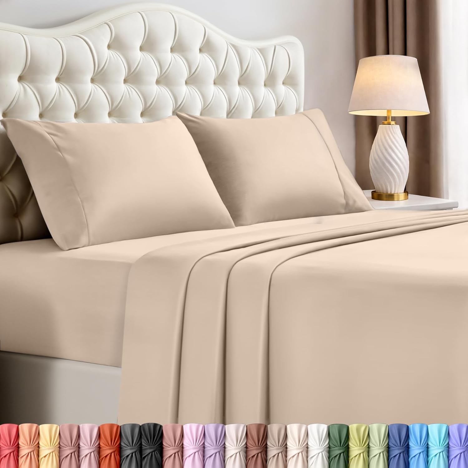 Utopia Bedding King Size Sheet Set - Soft, Breathable Microfiber | 4-Piece Bed Sheets in Beige