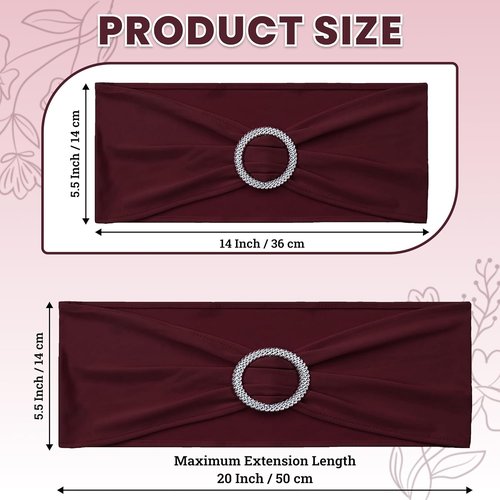 MDS Spandex Chair Sashes - Premium Stretch Covers with Buckle Slider for Weddings & Events | Pack of 10 - Burgundy