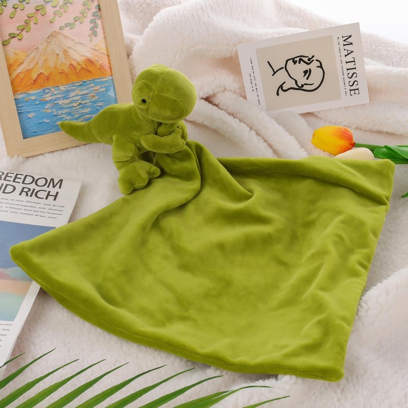 Apricot Lamb Snuggler Plush Infant Stuffed Animals Dinosaur Security Blanket Nursery Character Blanket (Green Dinosaur, 13 Inches)