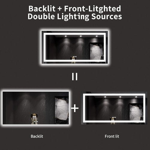 LOAAO 60X30 LED Bathroom Mirror - Dimmable, Anti-Fog, Backlit & Front Lit | Lighted Vanity Mirror with Memory Function