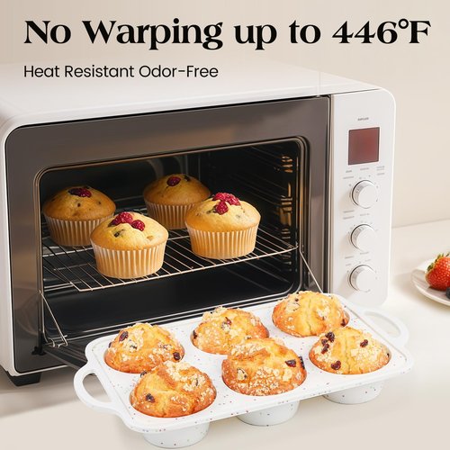 Vinino 2Packs Silicone Muffin Pans for Baking with Metal Reinforced Frame, 12 Cups Regular and 6 Cups Jumbo Nonstick Cupcake Pan, BPA Free Oven Dishwasher Safe Baking Mold for Muffins Cupcakes