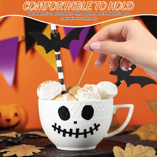 Cabilock 6Pcs Halloween Coffee Spoons, Stainless Steel Dessert Tea Spoons, Halloween Golden Pumpkin Witch Hat Ghost Design, Tableware Serving Utensils for Party and Kitchen