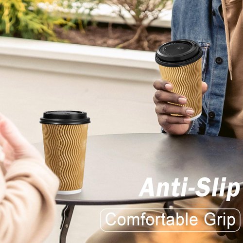 Lamosi 300 Pack - 5 oz Insulated Disposable Paper Coffee Cups with Lids, To Go Coffee Cups with Lids, Corrugated Ripple wall Cup for Hot Drink