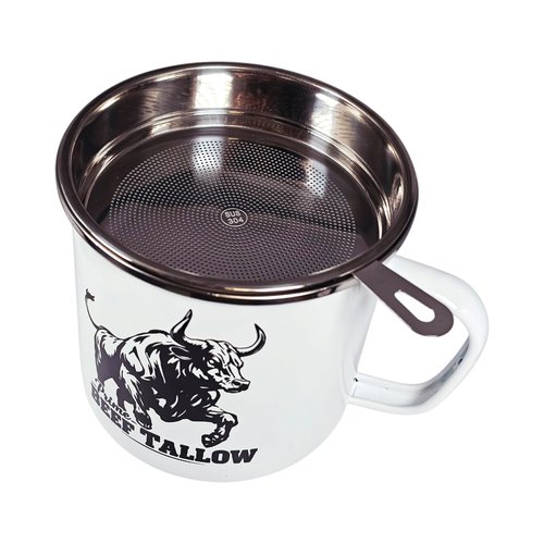 Beef Tallow Container with strainer for Fat Storage – 40 floz – 1.1 L – Bacon Grease Container, Strainer, & Spatula for Brisket Drippings, Lard, & Oil– Grease Keeper for Kitchen - Dishwasher Safe