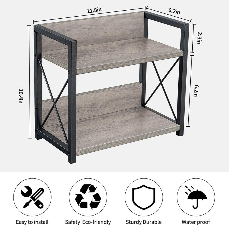 Giikin Countertop Shelf Organizer, 2 Tier Kitchen Spice Rack for Countertop, Wood Coffee Counter Shelf for Home, Particle Board and Metal, Grey, Small