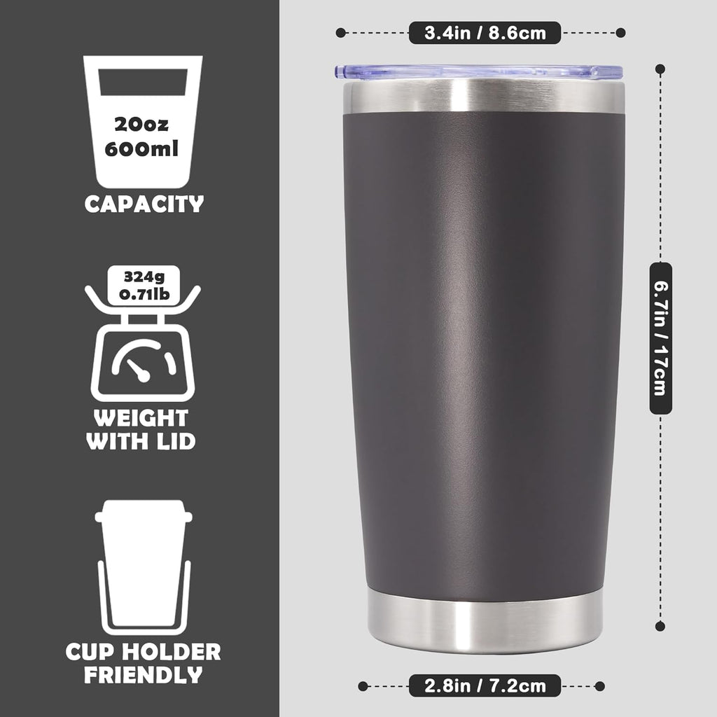 Skiennix 20oz Stainless Steel Tumbler - Vacuum Insulated Travel Mug for Hot & Cold Drinks, Grey