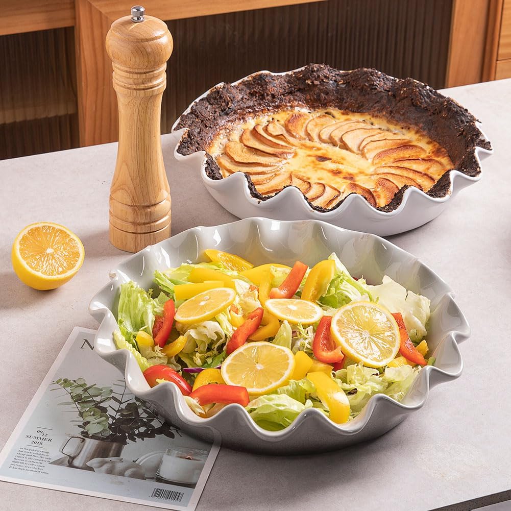 Sweejar Ceramic Pie Pan - 11.5 Inches Deep Fluted Porcelain Dish | Non-Stick Red Design for Baking Pies