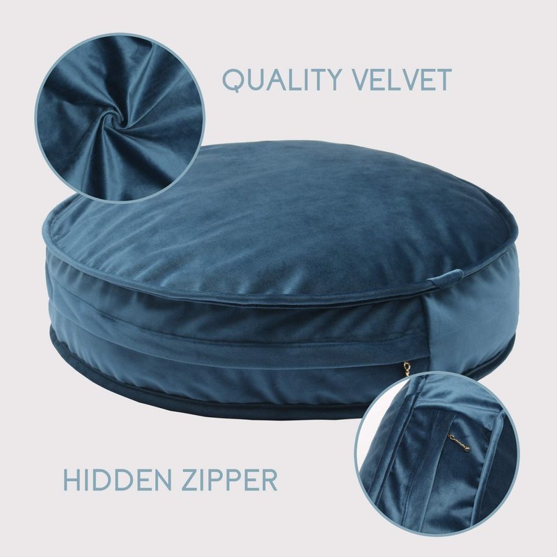YIUOR Velvet Floor Pillows Round Chair Cushion Couch Throw Pillow Soft Pouf Seat Mattress Bean Bag for Reading Nook Play Room (25.6", Teal)