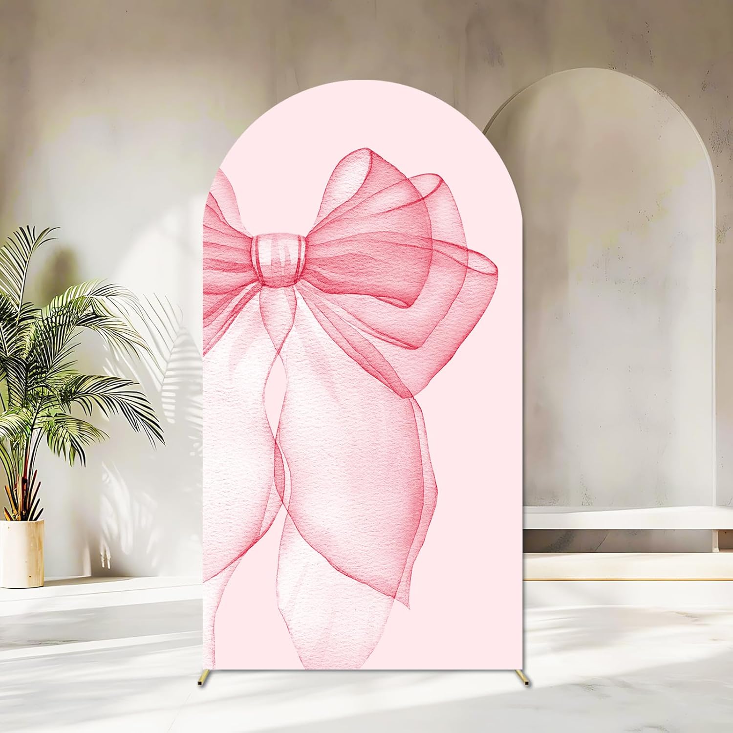 Sensfun Pink Bow Arch Backdrop - 2-Sided Pastel Pink Bowknot Cover for Girls' Birthday & Bridal Showers | 2.6x6ft