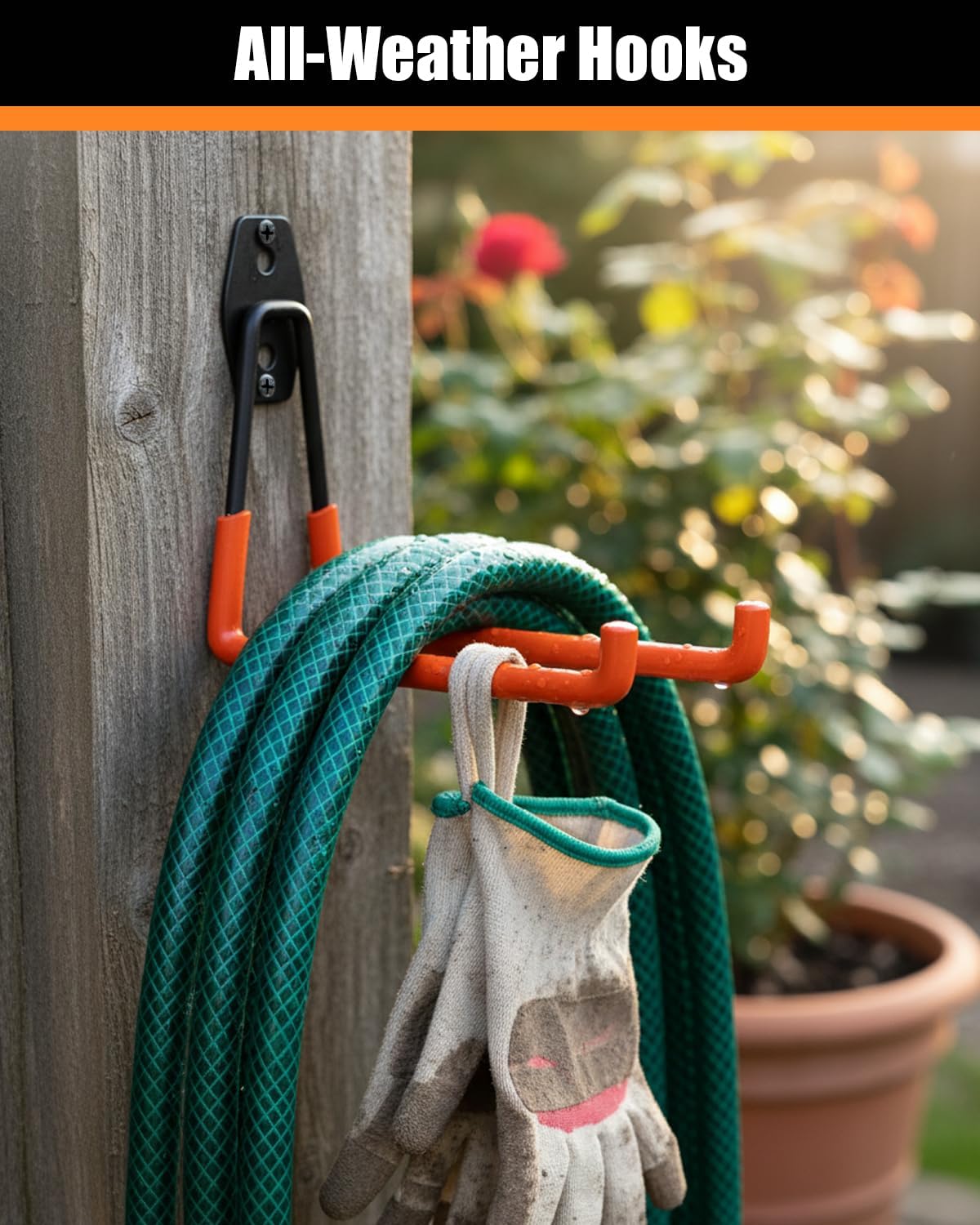 WMK Heavy Duty Garage Hooks - 4 Pack Wall Mount Utility Hooks for Tools, Bikes & Ladders (Orange)