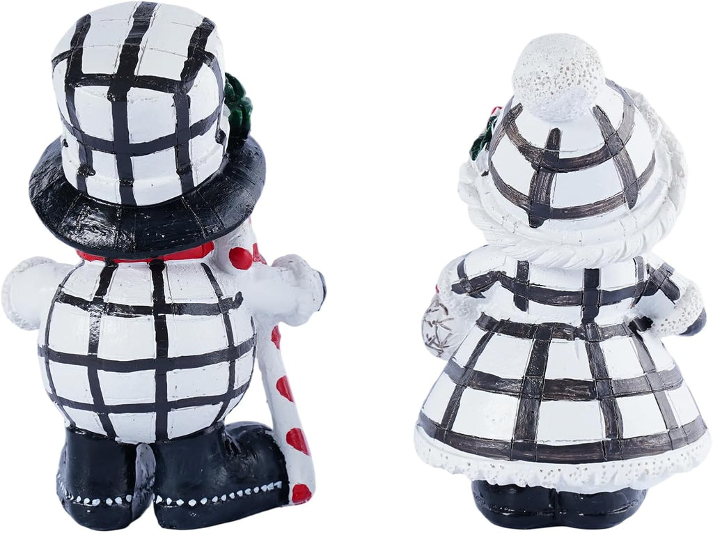 Snowman Figurines Set of 2 | Black and White Plaid Christmas Decorations for Home Decor