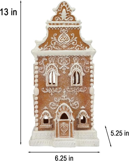 Braxio Resin Gingerbread House with LED Light - Indoor Christmas Decoration | 6.5 x 5.5 x 13.5 Inch