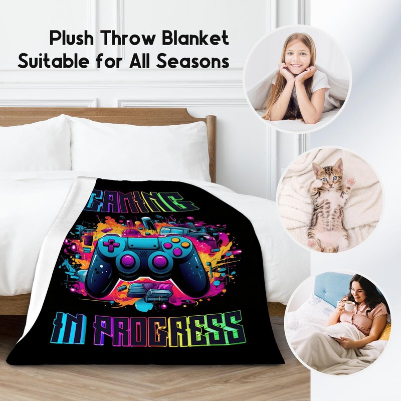 KNOWPHST Boy Blanket - 60x80 Inches Cool Gaming Throw for Boys, Men - Black Cozy Fuzzy Blankets for Bed, Living Room