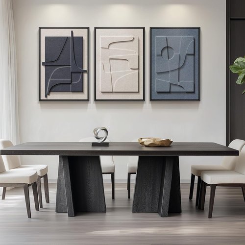 Framed 3D Textured Blue & White Abstract Wall Art by [Brand Name] | Modern 3-Piece Geometric Decor 20x30 In