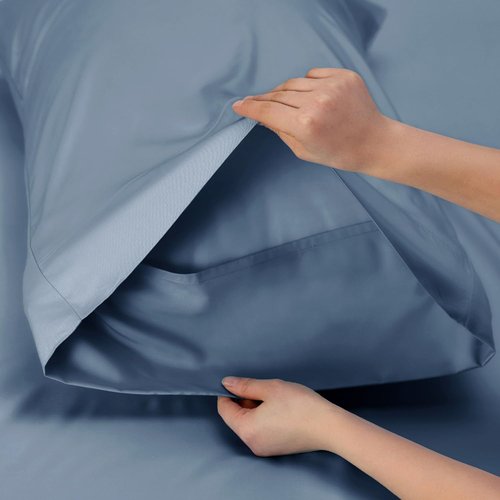 Bedsure Cooling Bed Sheets - Rayon from Bamboo, Breathable & Soft | Full Size, Deep Pocket, Dusty Blue