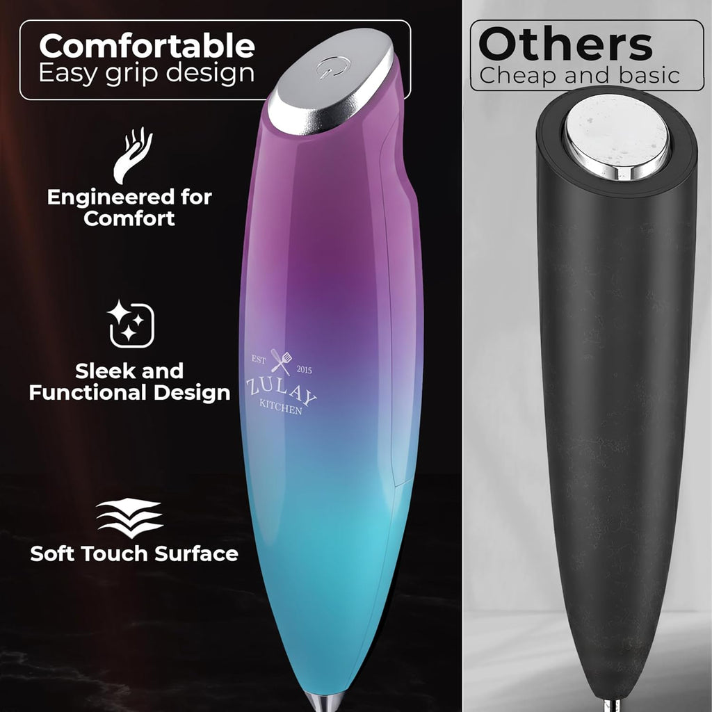 Zulay Kitchen Tornado Triple Whisk Milk Frother - Handheld Foam Maker for Coffee & Lattes - Includes 4 Duracell Batteries