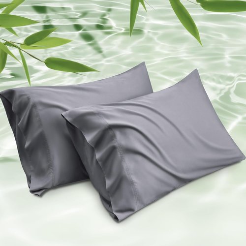 Bedsure King Size Pillow Cases - Cooling Bamboo Rayon Pillow Covers, Silky Soft Dark Grey, 20x36 Inches