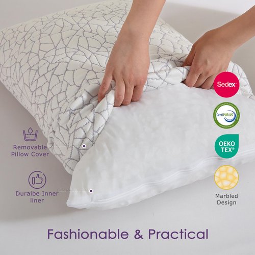 KUSNUG Cooling Shredded Memory Foam Pillow Queen Size - Removable Bamboo Rayon Cover + Extra Gel Foam, 100% Adjustable for Side/Back/Stomach Sleepers, Oeko & CertiPUR-US Standard, 1 Pack