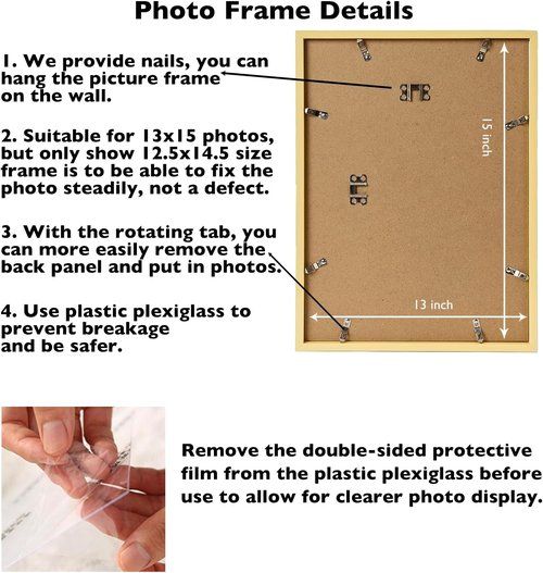 JCJMY 13x15 Gold Picture Frame - Wall Mounting Horizontally or Vertically | Shatter-Resistant Plexiglass