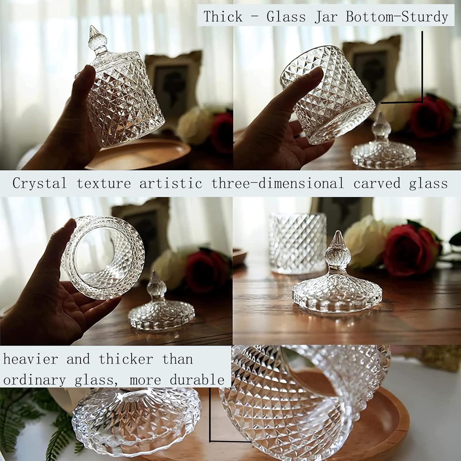 Qtip Holder - Thick Glass Apothecary Jars with Lid | 2 Pack Bathroom Storage for Cotton Swabs, Jewelry & More