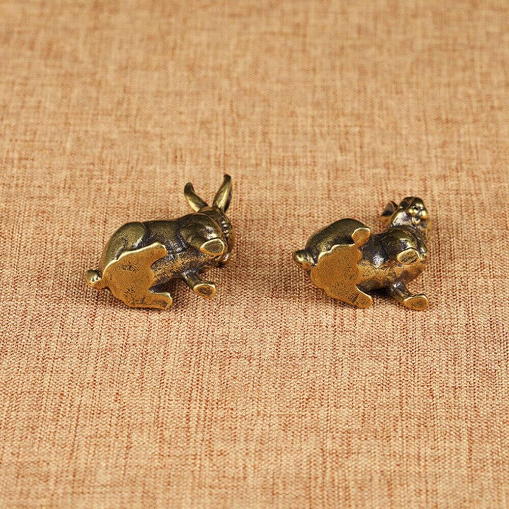 TEAMWILL Brass Rabbit Figurine Set - Charming Animal Statues for Home Decor | Small Size
