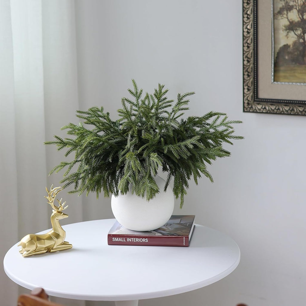 Norfolk Pine Branches - 16 Pcs Real Touch Faux Greenery Stems for DIY Crafts & Holiday Decor | 18”