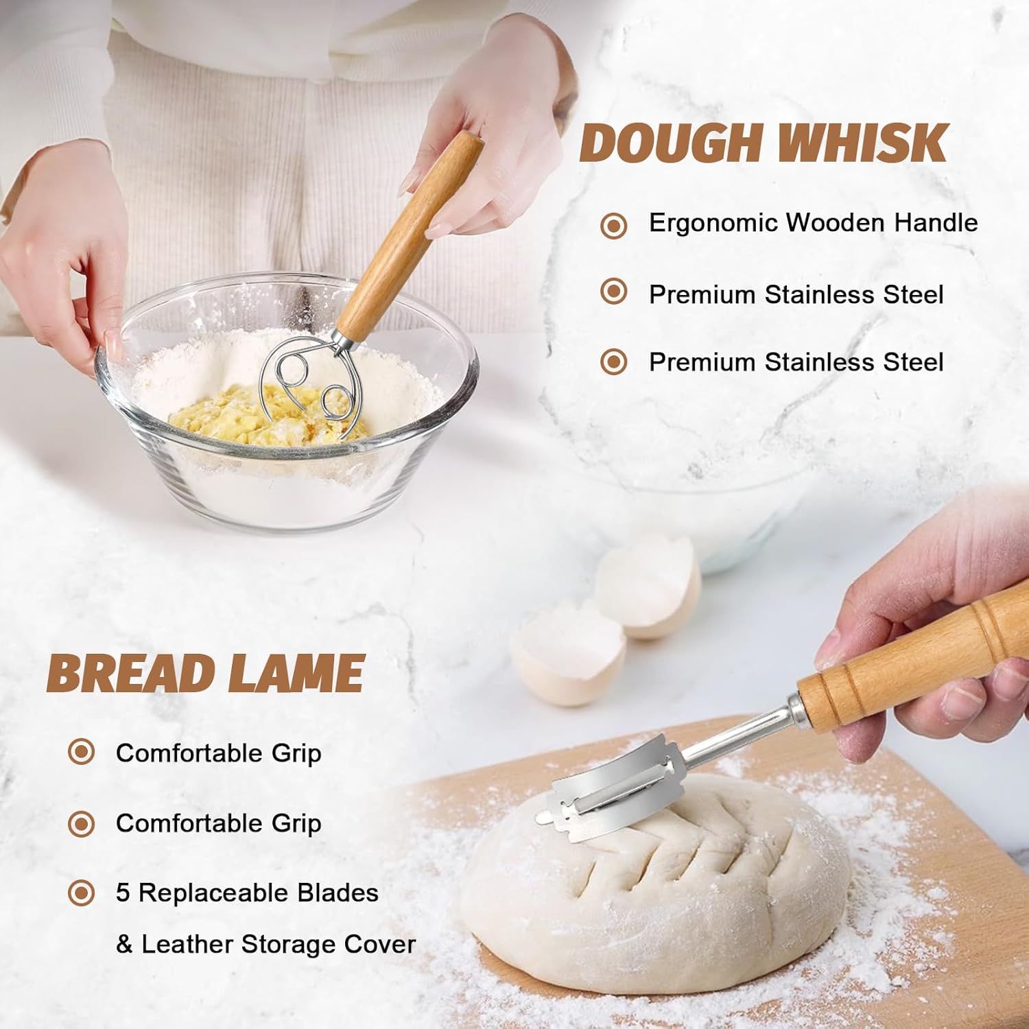 Proofing Basket Gift Set by Sourdough | 9" Round & 10" Oval Banneton with Essential Baking Tools
