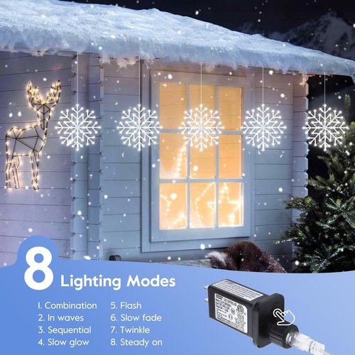 Brightown Christmas Snowflake Icicle Lights - 23.6ft 10 Drops with 480 LEDs for Indoor/Outdoor Holiday Decor