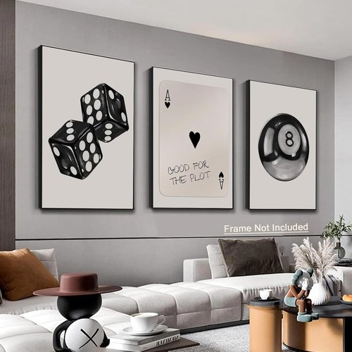 BOKPEN Poker Dice Wall Art - Funky Retro Y2K Canvas Prints for Game Room | 12x16in Unframed Decor