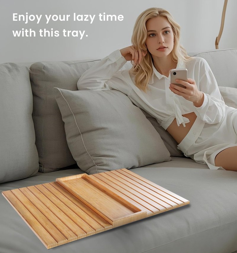 Danfoxer Sofa Arm Tray,Bamboo Folding Couch Arm Tray,Sofa Armrest Trays with Anti-Slip Pad for Drinks,Snacks,Phone,Remote Control（Natural）