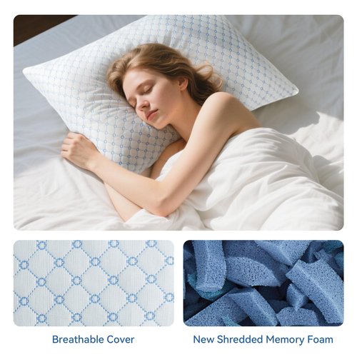 Yagamo Cooling Bed Pillows for Sleeping Set of 2, Shredded Memory Foam Pillows for Bed Queen Size 2 Pack, Adjustable Cool Pillow for Side, Back and Stomach Sleepers Neck Supportive