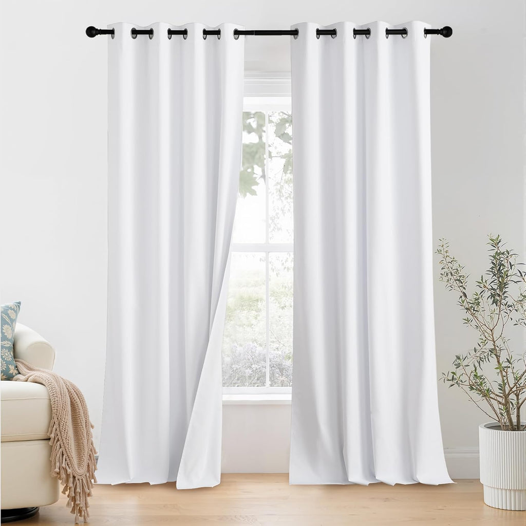 NICETOWN 100% Blackout Window Curtain Panels - Thermal Insulated, 96" Length, Snow White | Set of 2, 55" Wide