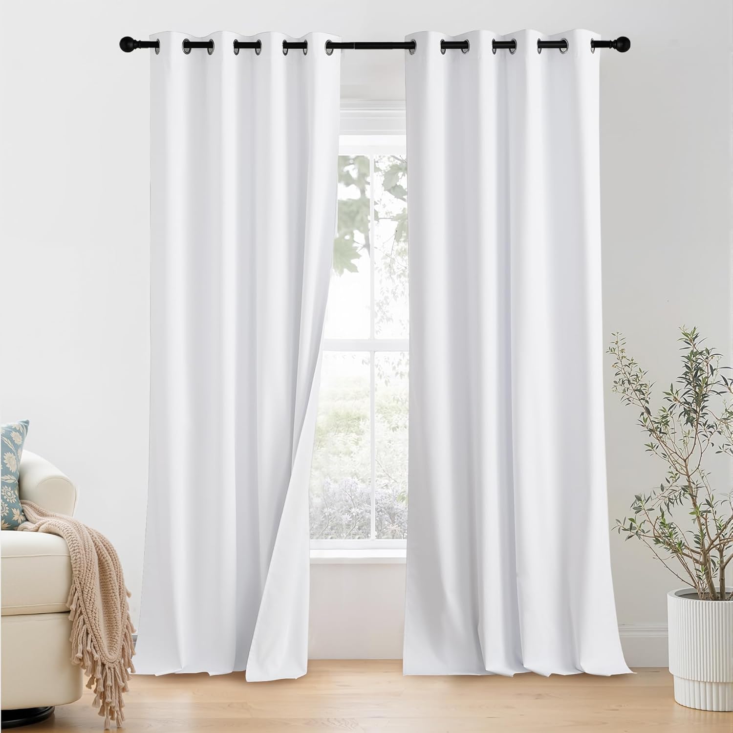 NICETOWN 100% Blackout Window Curtain Panels - Thermal Insulated, 96" Length, Snow White | Set of 2, 55" Wide