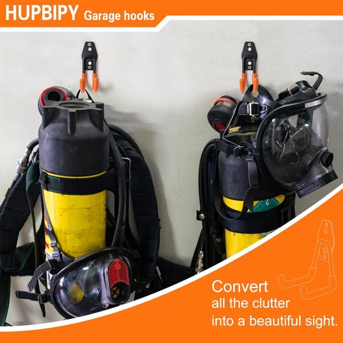 HUPBIPY Heavy Duty Garage Hooks - 6 Pack J Shaped Wall Mounted Tool Organizer for Ladders, Bikes & More