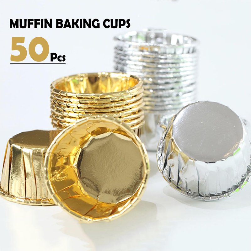 Gold Foil Metallic Paper Baking Cups Muffin Cups Cupcake Liners 50-Count Cake Baking Cups for Birthday, Wedding, Party (Gold)
