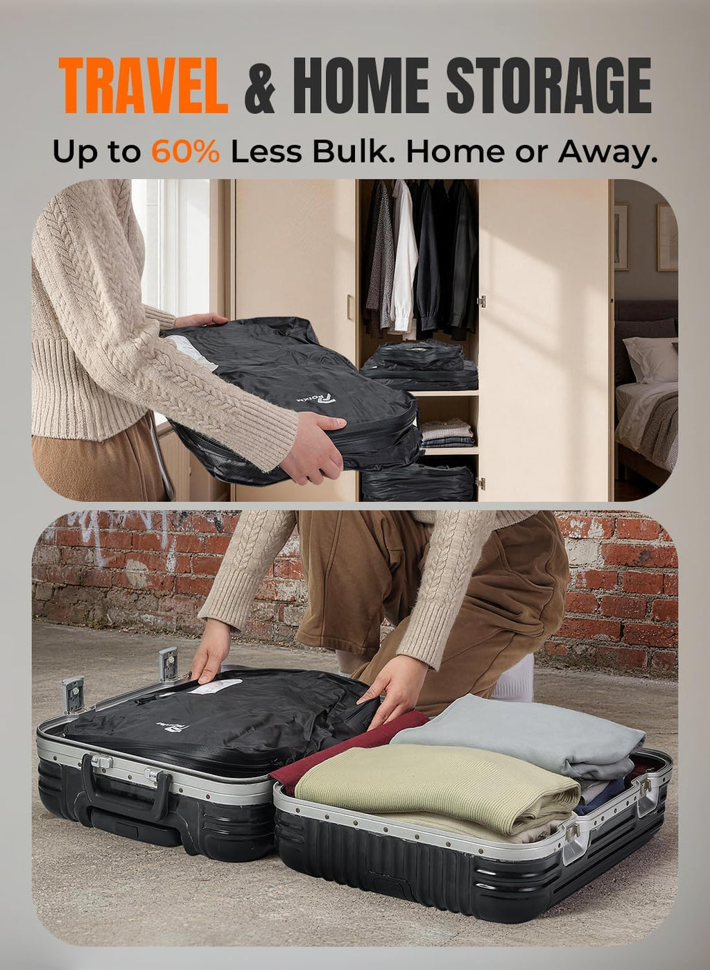 Skiennix Vacuum Bags for Travel - Wireless Pump Included, IP67 Waterproof, 3 Pack for Space Saving Storage