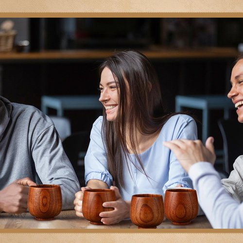 Gerrii 10 Pieces Wooden Tea Cup Wood Coffee Mug Water Japanese Solid Drinking Teacup Glass for Wine, Beer, Milk, Hot Drinks (4 oz)