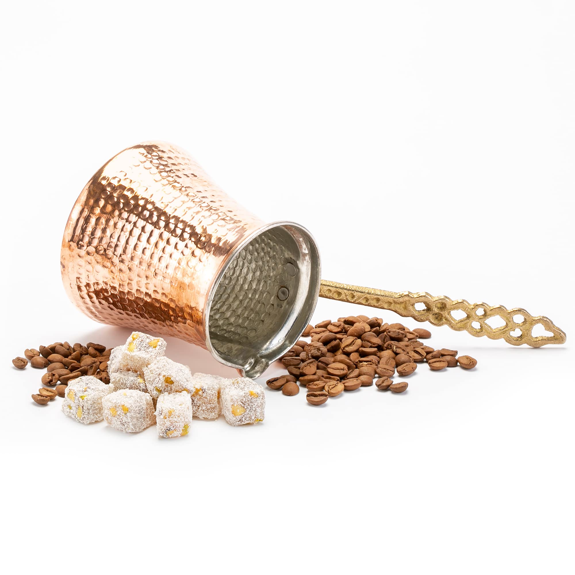 Volarium Turkish Coffee Pot, Greek Arabic Coffee Maker, Hammered Copper Coffee Cezve, Stove Top Coffee Maker (Large)