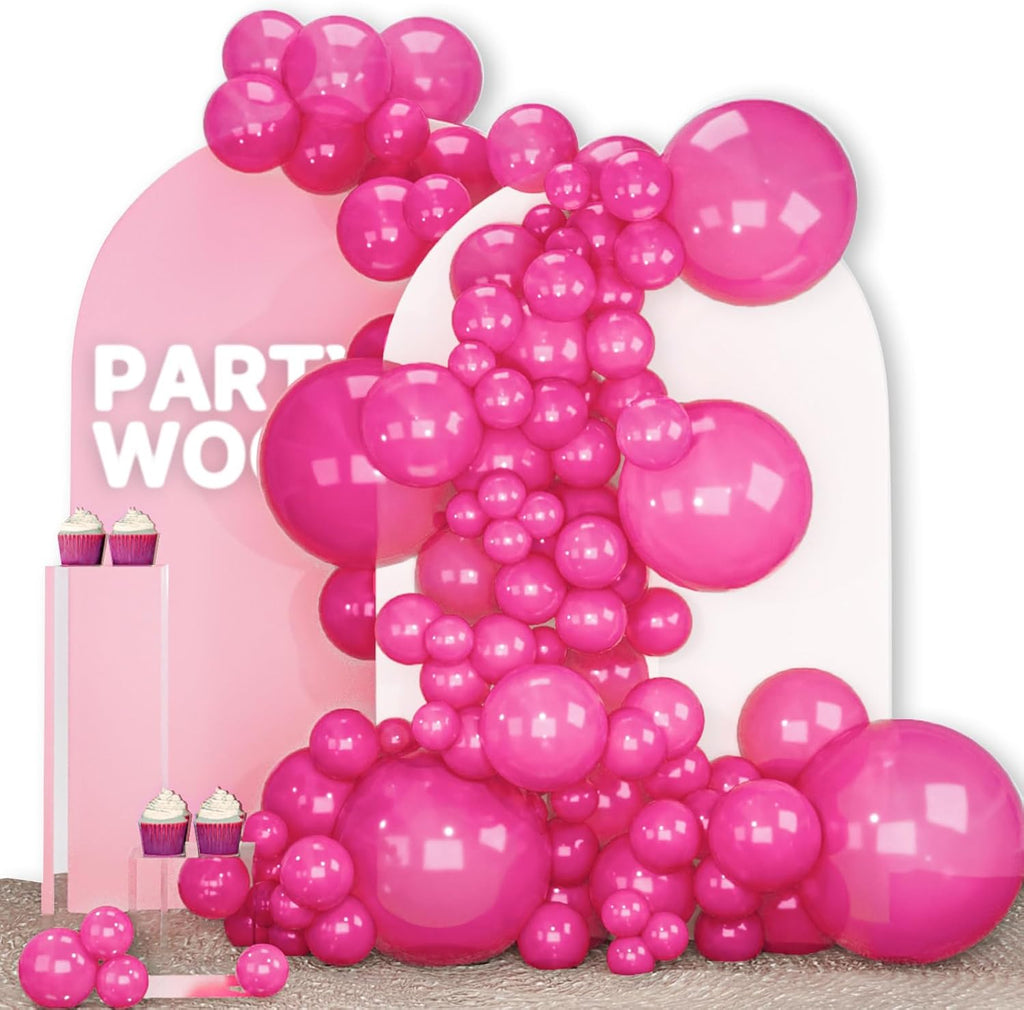 PartyWoo Hot Pink Pearl Balloons - 140pcs in 5-18 Inch Sizes | Perfect for Bridal, Baby Shower & Birthday Decor