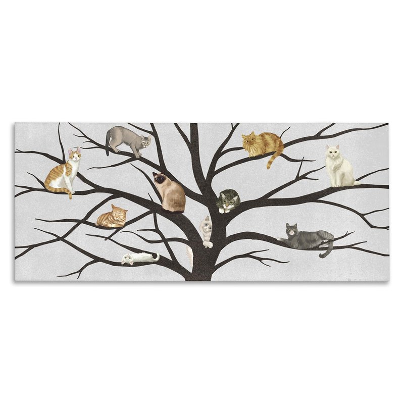 Stupell Industries Cats in The Tree Animal Pet Black Grey Painting, Design by Artist Ziwei Li Wall Art, 13 x 30, Canvas