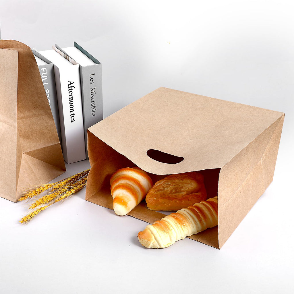 JOUTYFOR 50 Pcs Die Cut Tote Brown Paper Bags with Handle Bulk, Kraft Paper Grocery/Takeout Bags for Restaurant, Bakery, Retail(11x6x11 in)