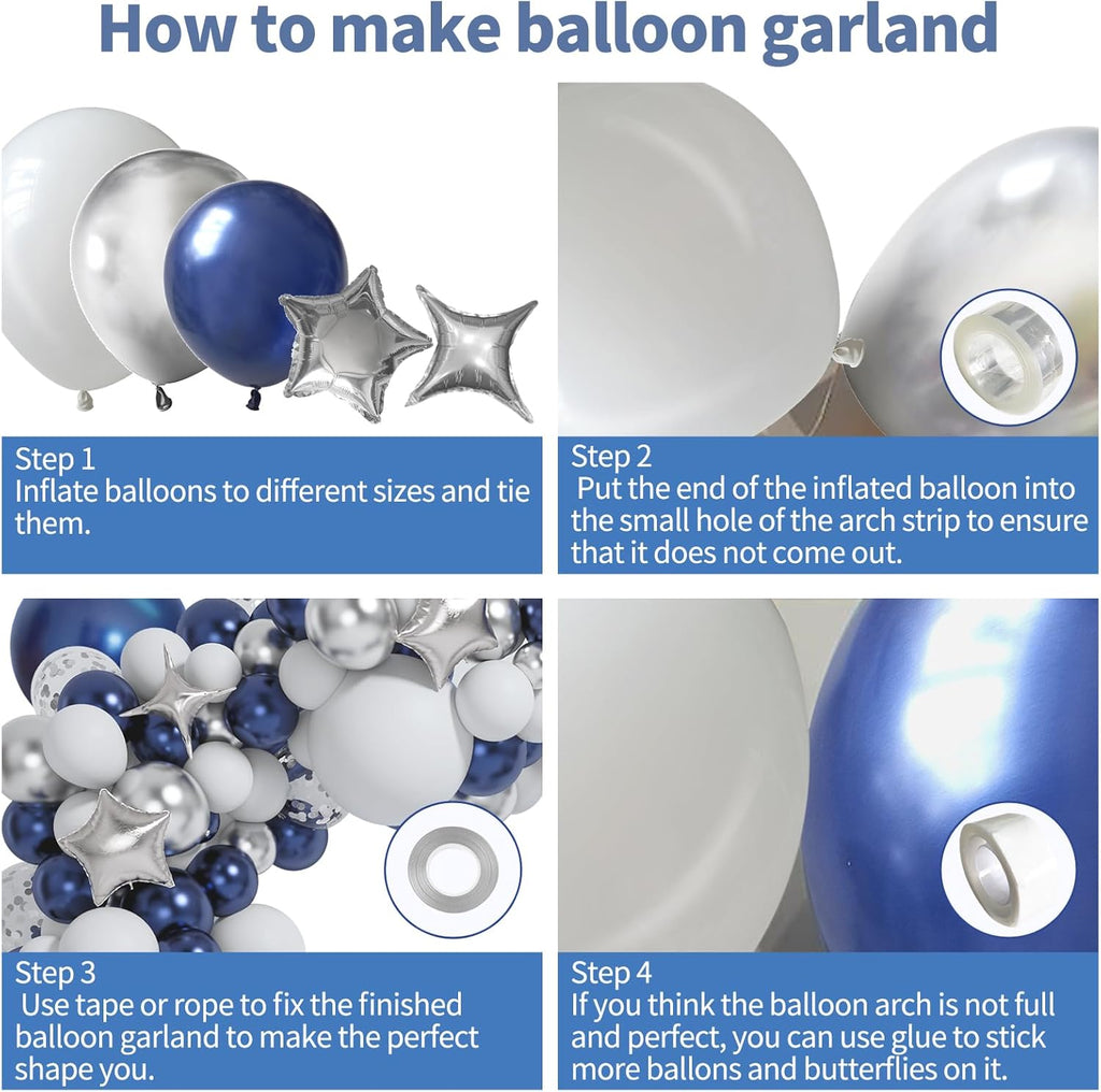 Skiennix 151-Piece Navy Blue & Silver Balloon Garland Arch Kit - Perfect for Graduation, Prom, Weddings & Parties