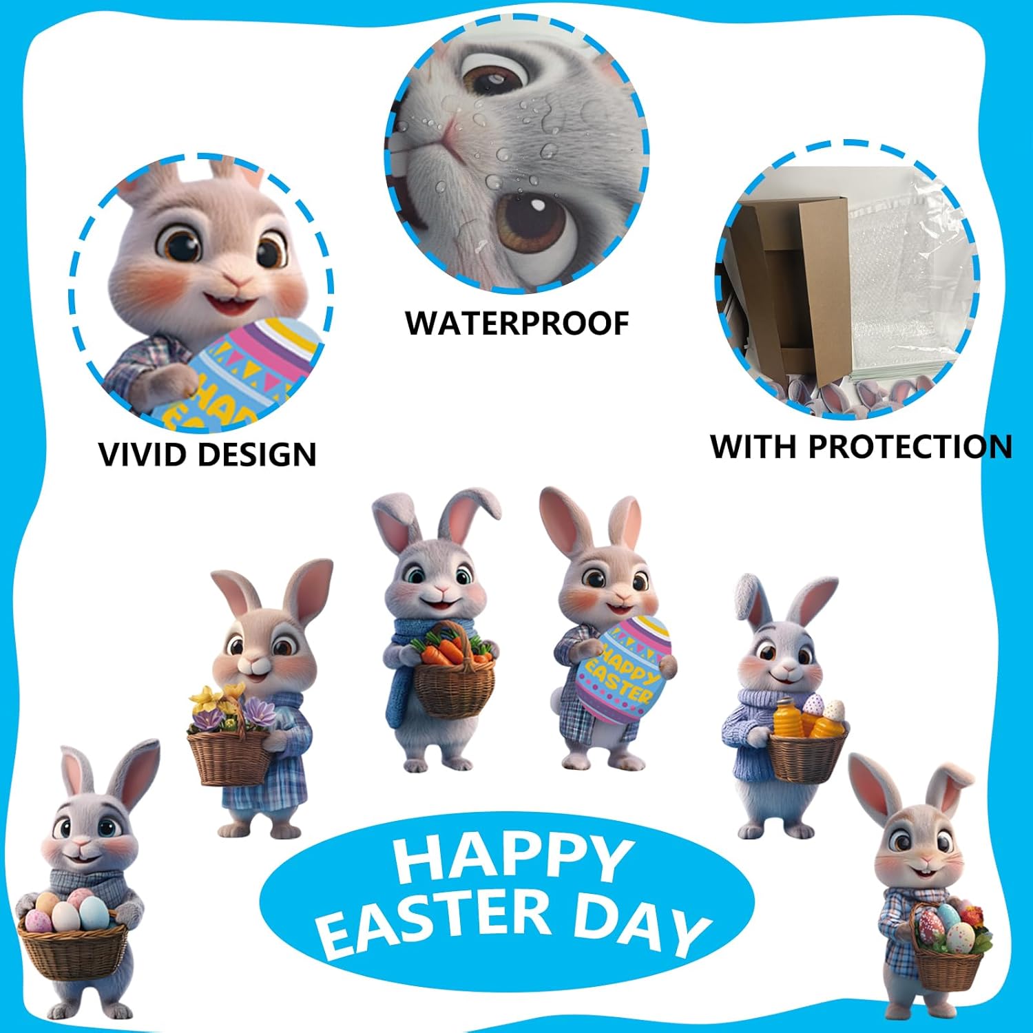 Skiennix Bunny Yard Signs - Cute Rabbit Garden Decor with Stakes for Easter Celebration | 6 Pcs Brown