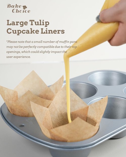 Bake Choice Extra Large Natural Tulip Cupcake Liners - 100 Pcs | Perfect for Baking & Parties