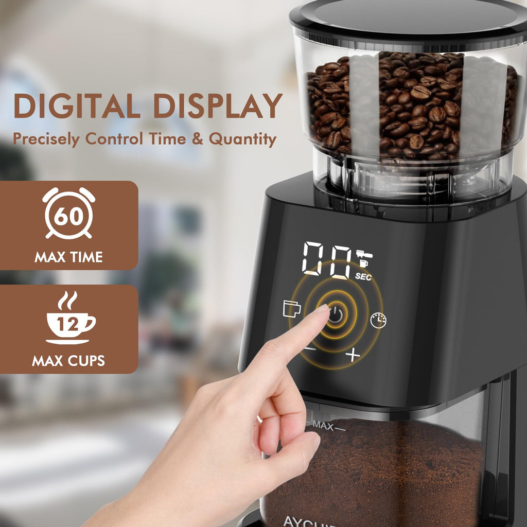 AYCHIRO Burr Coffee Grinder Electric, Adjustable Burr Mill with 30 Grinding Settings, Coffee Bean Grinder with Touchscreen, 2-12 Cups