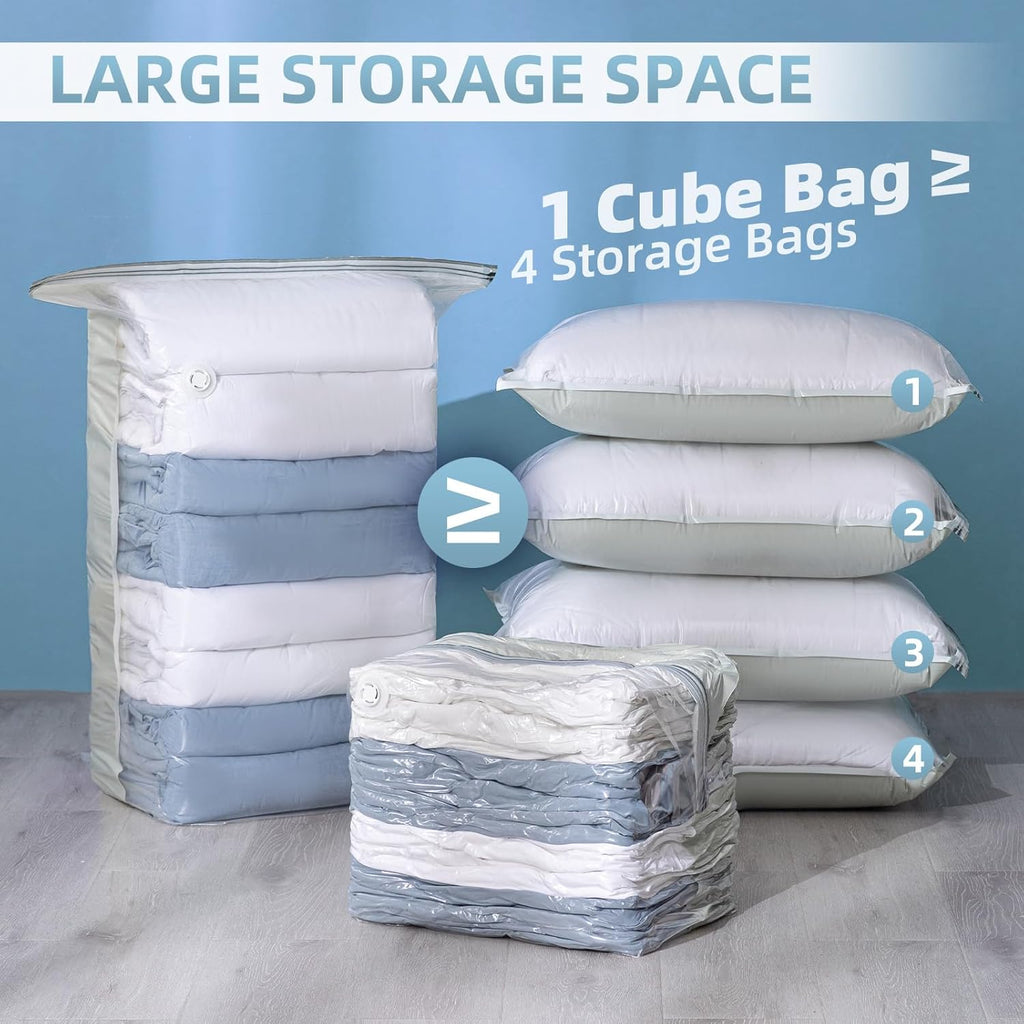 Skiennix Vacuum Storage Bags - 6 Pack Cube Combo (3 Jumbo + 3 Medium) for Space-Saving Closet Organization