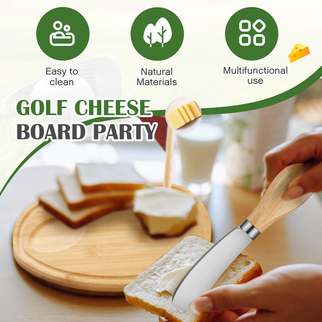 Ziliny Golf Cheese Board Gift Set Party Favor Prizes Charcuterie Wood Board with Knives and Box Father Day Gift for Dad Grandpa Party Tournament Game (9.8" x 7.7", Bamboo Color)