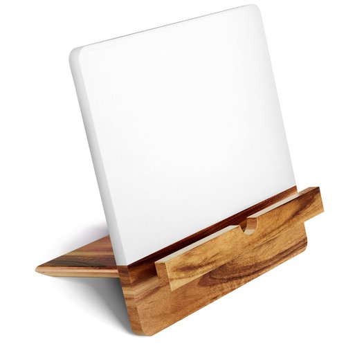 Acacia Cookbook Stand for Kitchen Counter - 12" x 12" Large Adjustable Non-Slip Acacia Wood Book Stand for Cookbooks - Collapsible for Easy Storage - Extra Large Recipe Book Holder for Kitchen Counter
